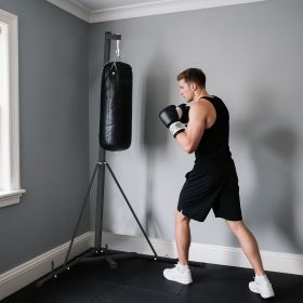 Foldable Punch Bag Stand, Height Adjustable Heavy Bag Stand with Weighted Base, Free Standing for Home Gym, Stand Only
