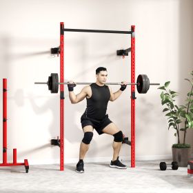 Folding Squat Rack with Pull Up Bar, Wall Mounted and Adjustable, 1000 Pounds Capacity Power Rack, Red