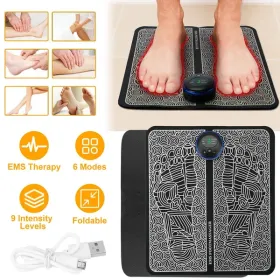 EMS Foot Massage Pad Electric Stimulator Massager Unit Rechargeable Leg Reshaping Muscle Pain Relax Massage Mat W& 6 Modes 9 Intensity Levels