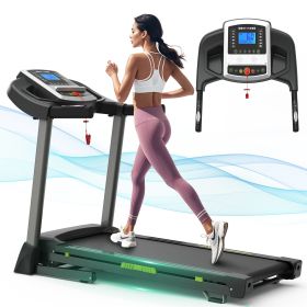 Compact Foldable Home Treadmill: Max 7.5MPH, 8 Shock Absorbers, 41.3×16.5' Running Area, 12 Programs