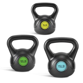 Hard Kettlebell Set, HDPE Coated Concrete Kettlebells, Multiple Weights, Wide Handle & Bottom, Workout Equipment For Home Gym And Outdoor