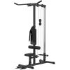 Lat Pull Down Machine, High / Low Pulley Machine with Adjustable Seat and Flip-Up Footplate, Black