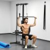 Lat Pull Down Machine, High / Low Pulley Machine with Adjustable Seat and Flip-Up Footplate, Black