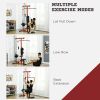Lat Pull Down Machine, High / Low Pulley Machine with Adjustable Seat and Flip-Up Footplate, Red