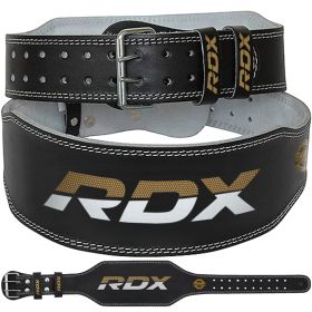 RDX 4 Inch Leather Weightlifting Gym Belt (Color: BLACK/GOLD, size: L)