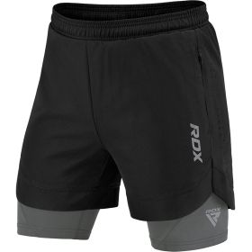 T16 2-in-1 Compression MMA Shorts (Color: BLACK/GREY, size: XL)