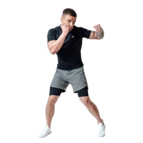 T16 2-in-1 Compression MMA Shorts (Color: GREY/BLACK, size: 3XL)