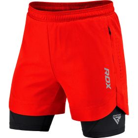 T16 2-in-1 Compression MMA Shorts (Color: RED/BLACK, size: XL)