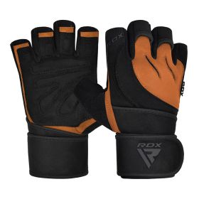 RDX L4 Open Finger Weightlifting Gym Gloves (Color: TAN/BLACK, size: XL)